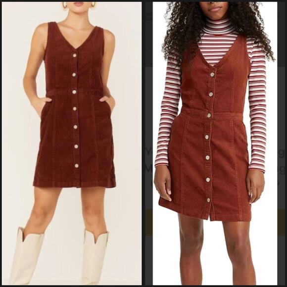 Levis Imogen Brown Corduroy Dress Womens Medium Sleeveless Casual Retro 70s Mini - Picture 1 of 7